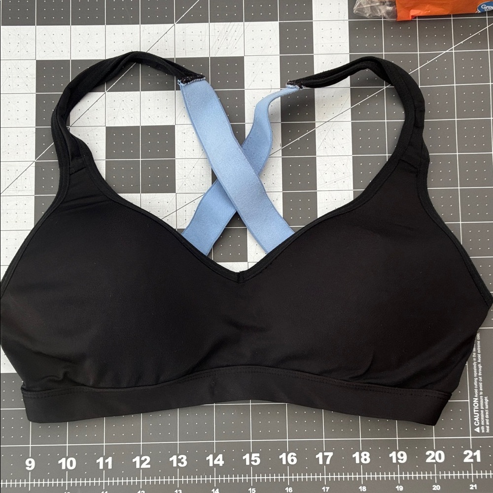 SO Black and Light Blue Sports Bra